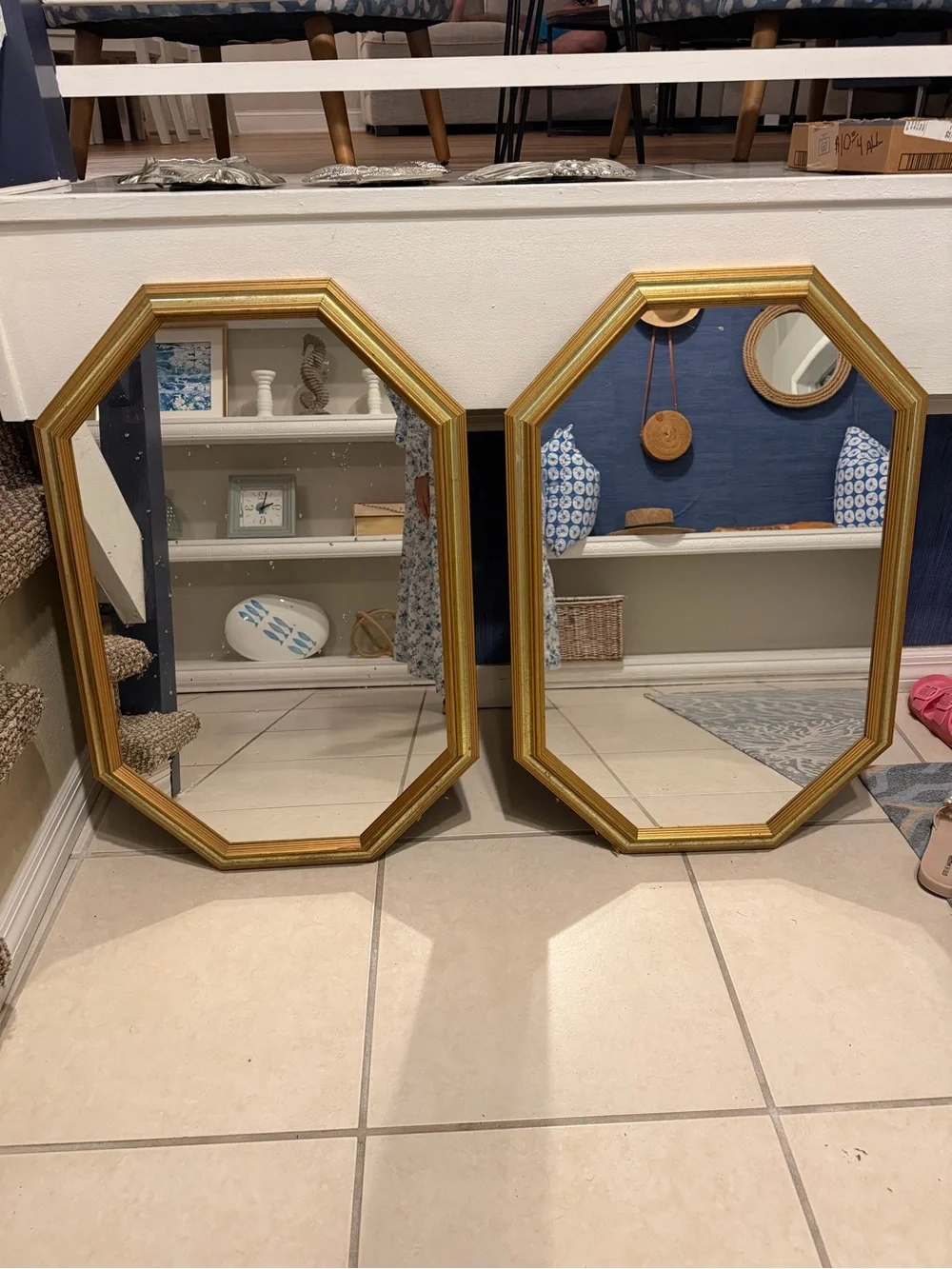 Vintage Gold Octagonal Wall Mirror - Elegant Home Wall Decor